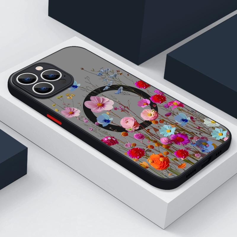 Магнитный цветной чехол для телефона с цветами для iPhone 15 16 Pro Max 14 13 12 Pro 11 для беспроводной зарядки Magsafe, акриловая крышка с мягкими краями