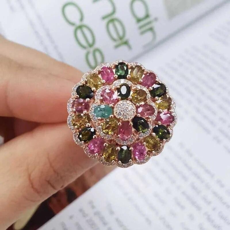 Sace Gems Кольца из стерлингового серебра 925 пробы 3*4 мм с натуральным турмалином для женщин, ювелирные украшения для помолвки, коктейлей и вечеринок