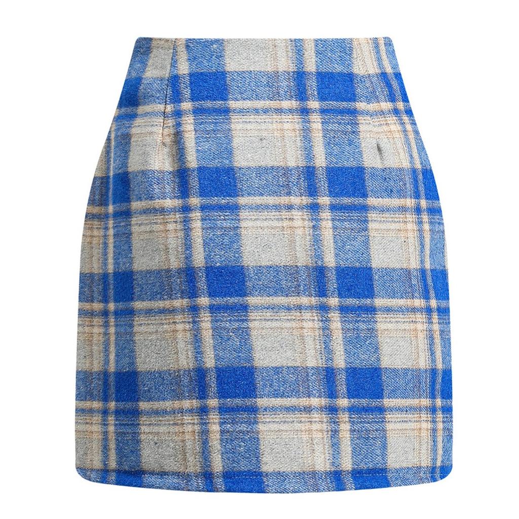 Women's, High Waisted, Plaid Skirt, Tight Fitting, Pencil, Wool, Mini Skirt