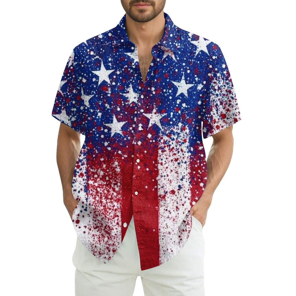 Мужская повседневная рубашка с короткими рукавами и принтом «День независимости»