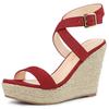Allegra K Women's Wedge Heel Sandals, Slingback, Cross Espadrilles, High Heels, Red, Size 26.0 Cm