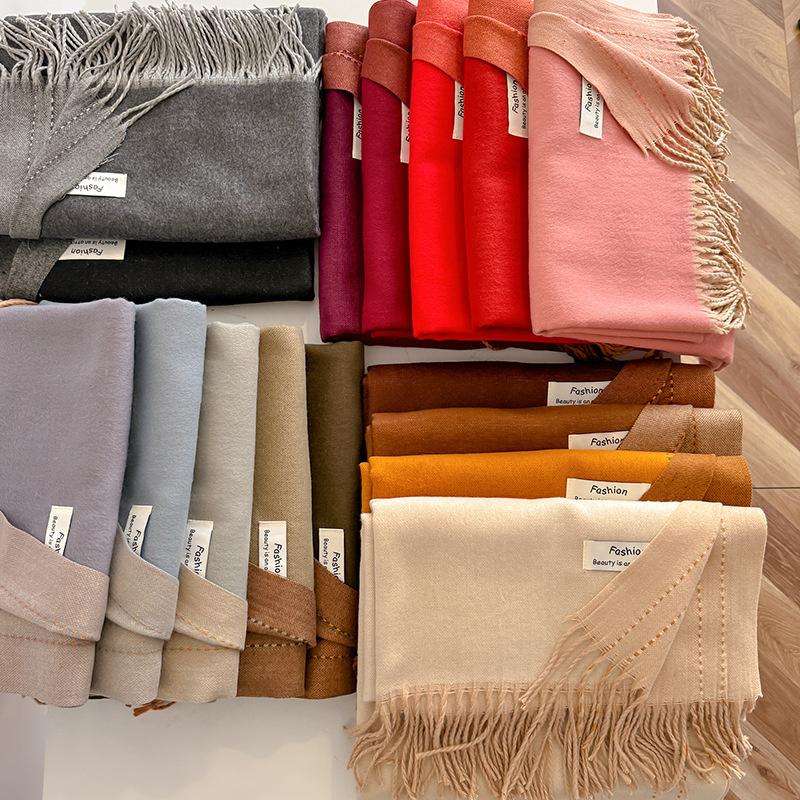 New Winer Warm Cashmere Scarf for Women Fashion Solid Thick Blanket Pashmina Shawl Wrap Female Bufanda Echarpe Foulard