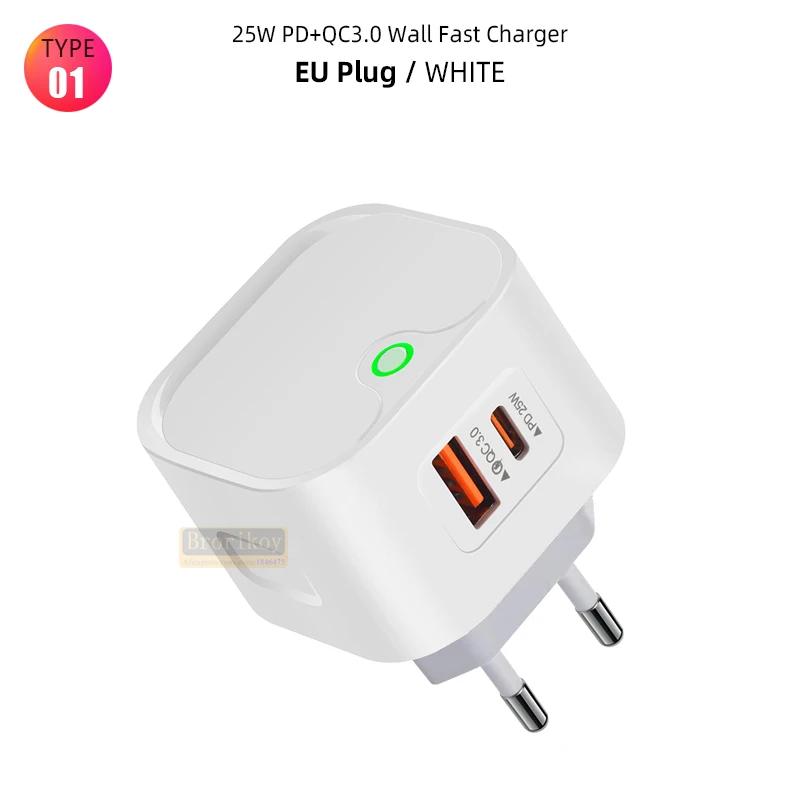 Зарядное устройство USB C Plug 25W PD USB Type C для быстрой зарядки, быстрое зарядное устройство для телефона, настенный адаптер для iPhone 15 14 13 Pro Xiaomi Samsung