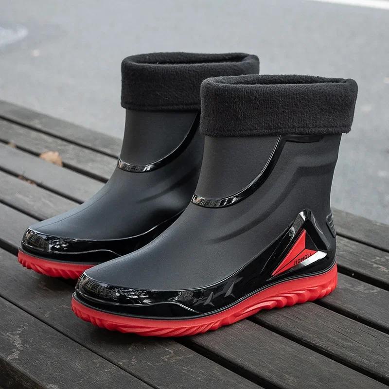 Men's Waterproof Anti-slip Rain Boots Outdoor Fishing Boots New Rain Boots Men's Rubber Shoes with Velvet To Keep Warm In Winter