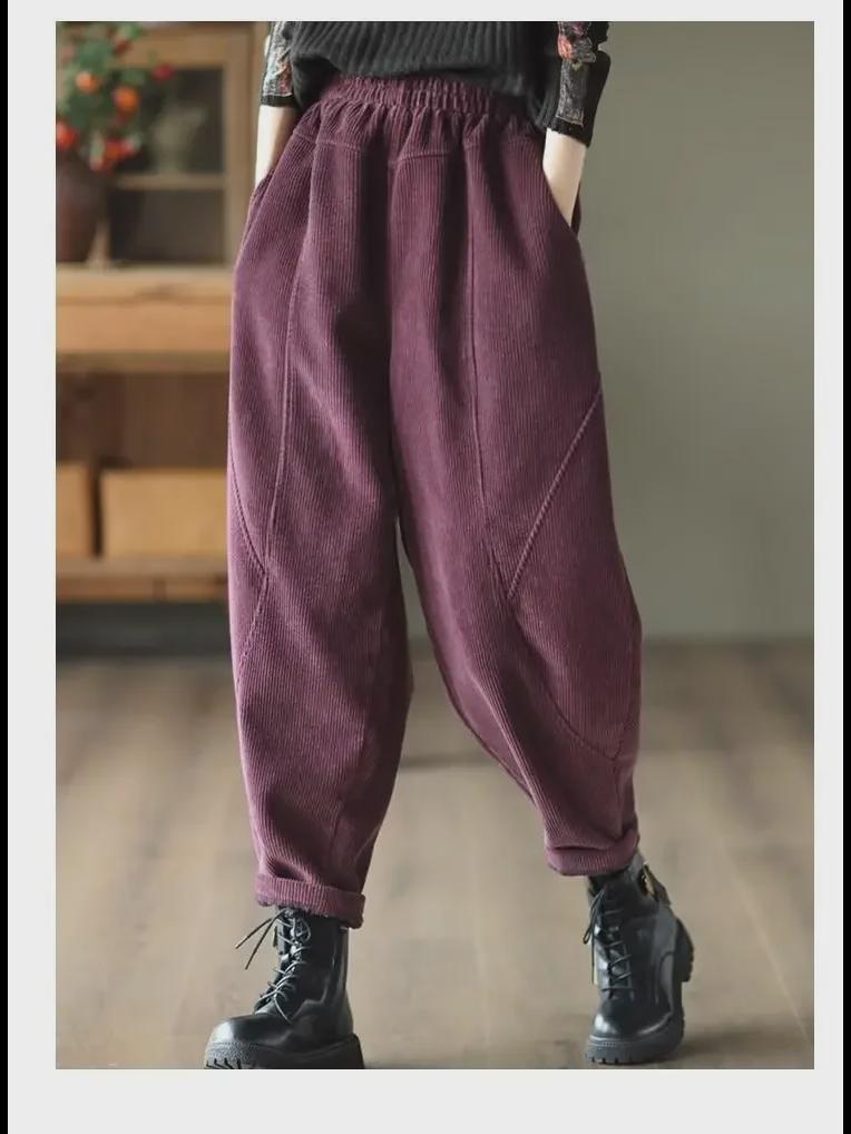 Женские фиолетовые модные брюки-шаровары больших размеров из бархата 2025 года