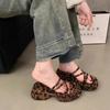 Fashion 2024 New Women's Shoes Modern Women's Slippers Platform Dress Slippers Women Narrow Band Round Toe Leopard Med Heel Shoes Female