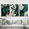 Leaf In Green Marble Gold Poster Wall Decor Abstract Leaves Canvas Painting Green Leaves Flower Posters and Prints Wall Art