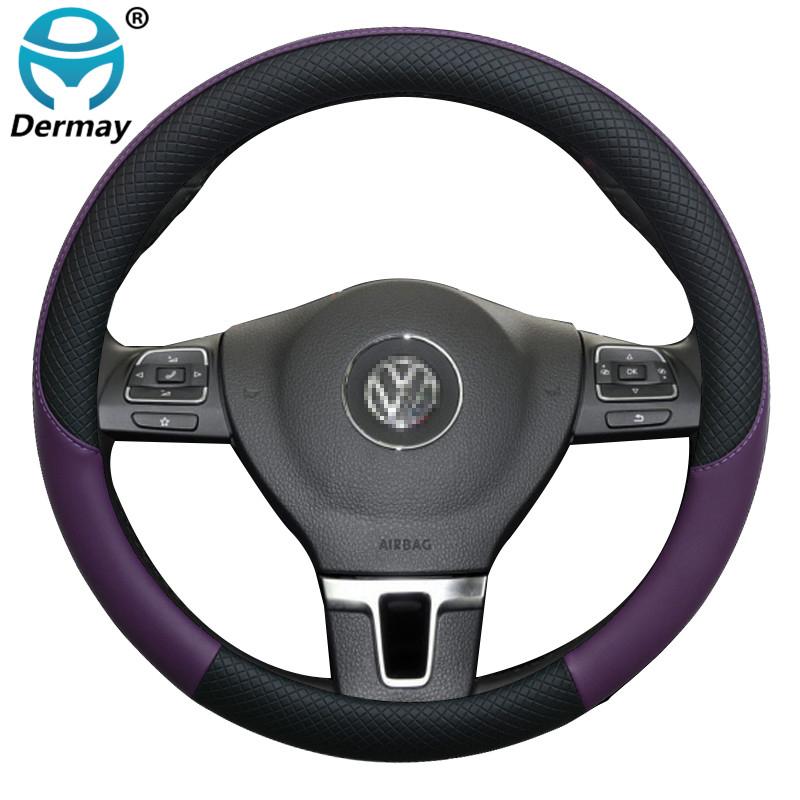 100% брендовый кожаный чехол DERMAY на руль автомобиля, противоскользящий для Volkswagen VW Polo gti 6r седан, авто интерьер