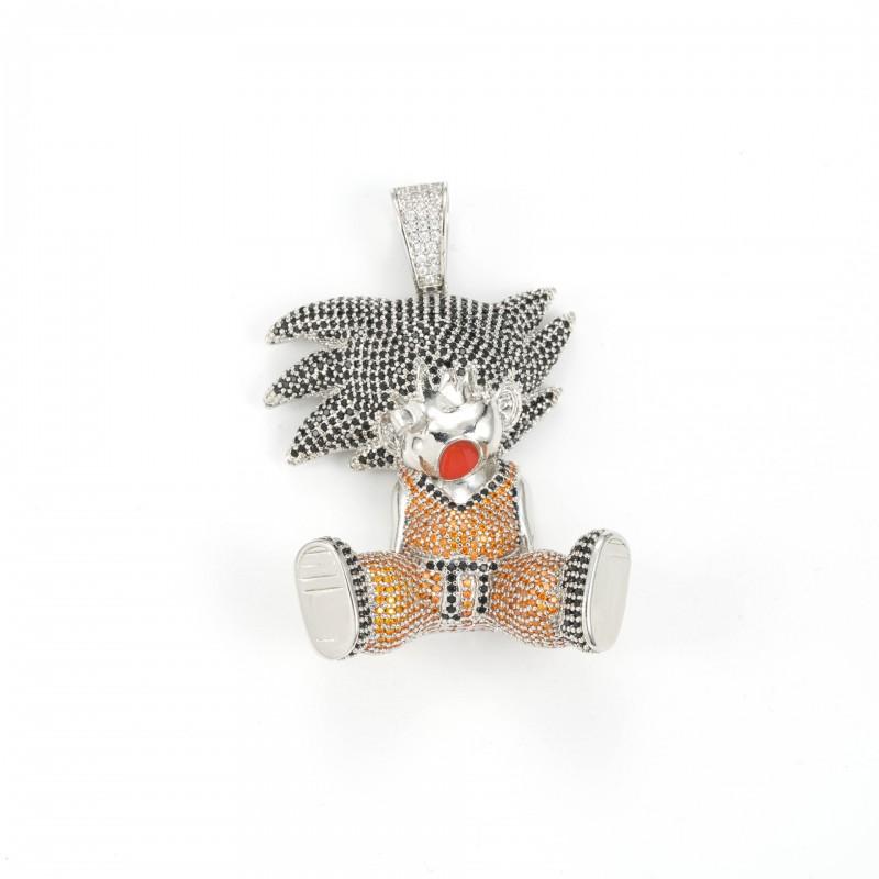 Dragon Ball Z Goku Full CZ Pendant Necklace Hip Hop Style Bling Jewelry Men