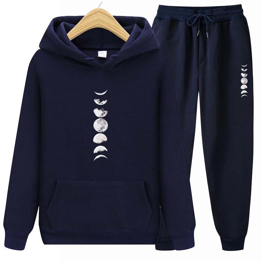 Мужские и женские толстовки с капюшоном Спортивные костюмы Jogger Модные толстовки с капюшоном Набор для мужчин и женщин Толстовка с принтом Луны Уличная одежда Спортивный костюм Свободные топы Верхняя одежда