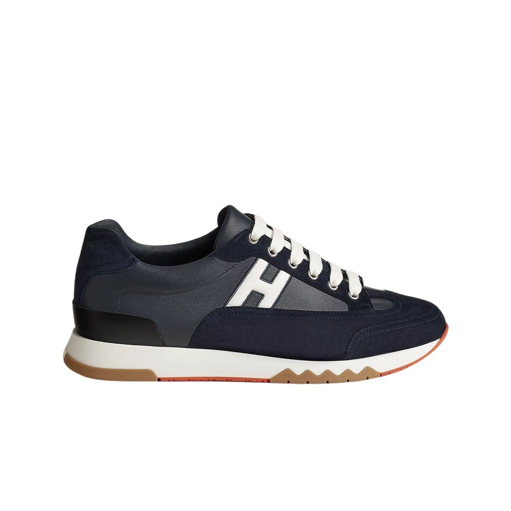 Hermes Trail Sneakers Calfskin Suede Goatskin & Marine