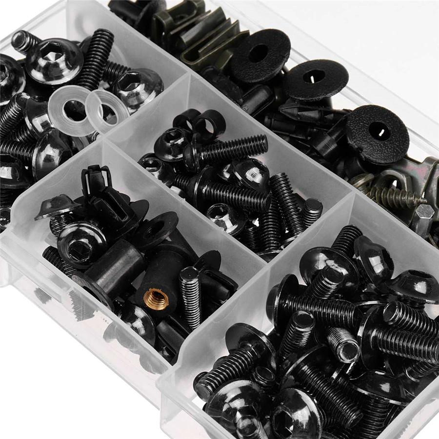 195Pcs Black Aluminum Motorcycle Fairing Bolts Kit Windscreen Screws Fastener