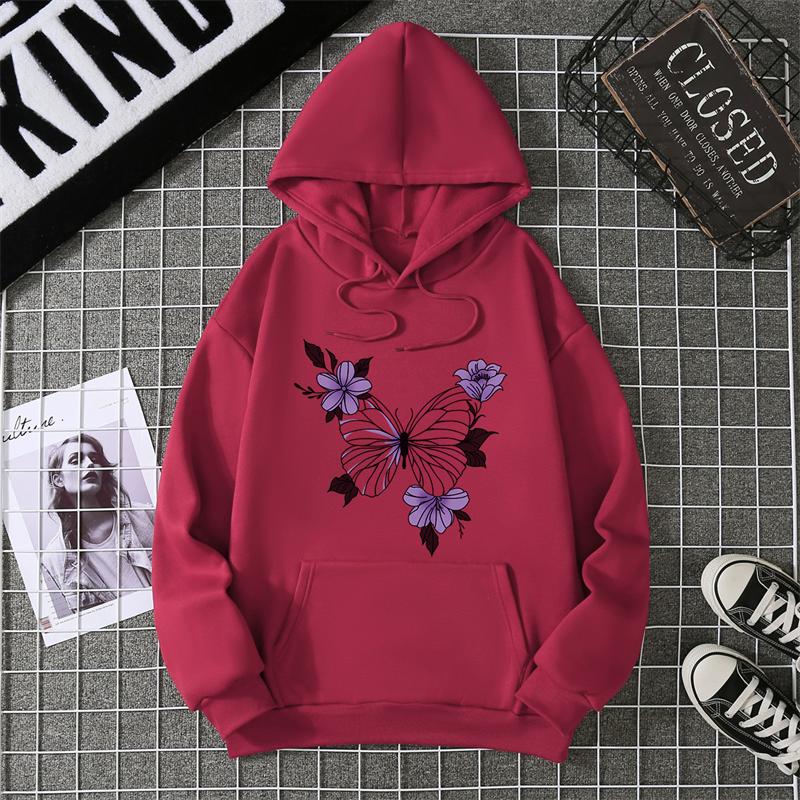 Flower Printing Women Hoody Harajuku Loose Sweatshirt Fleece Warm Comfortable Hoodies Vintage Autumn Crewneck Woman Top