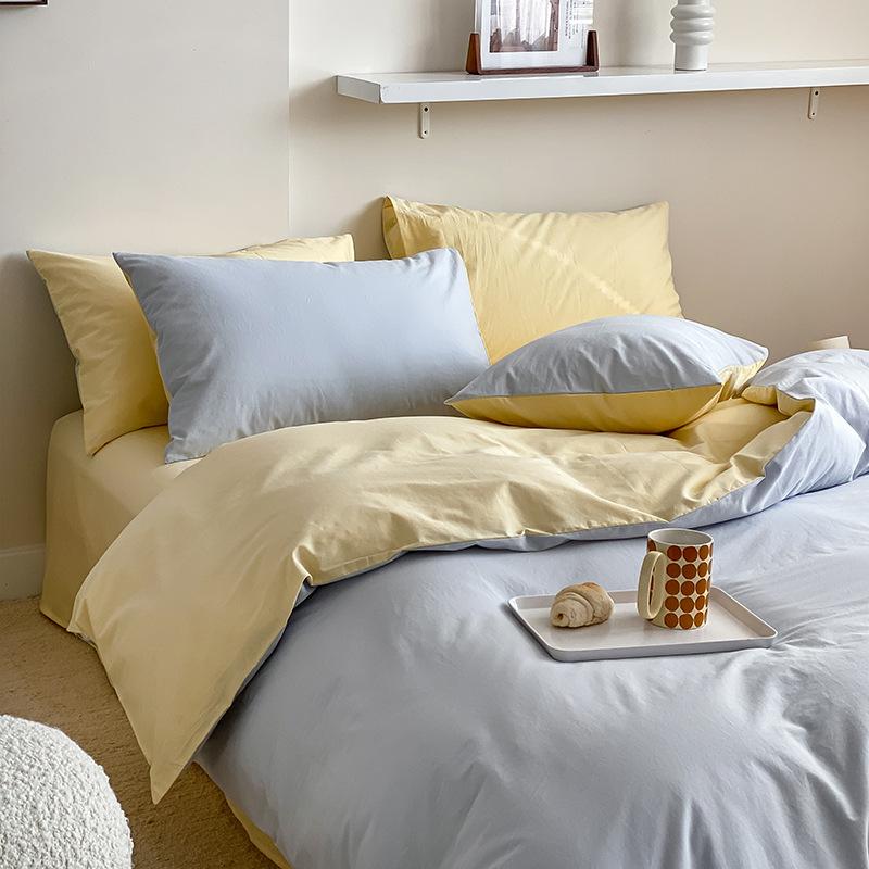 Сплошной цвет в скандинавском стиле, комплект из четырех предметов из чистого хлопка, простыня из хлопка, пододеяльник, простой комплект из трех предметов, пододеяльник