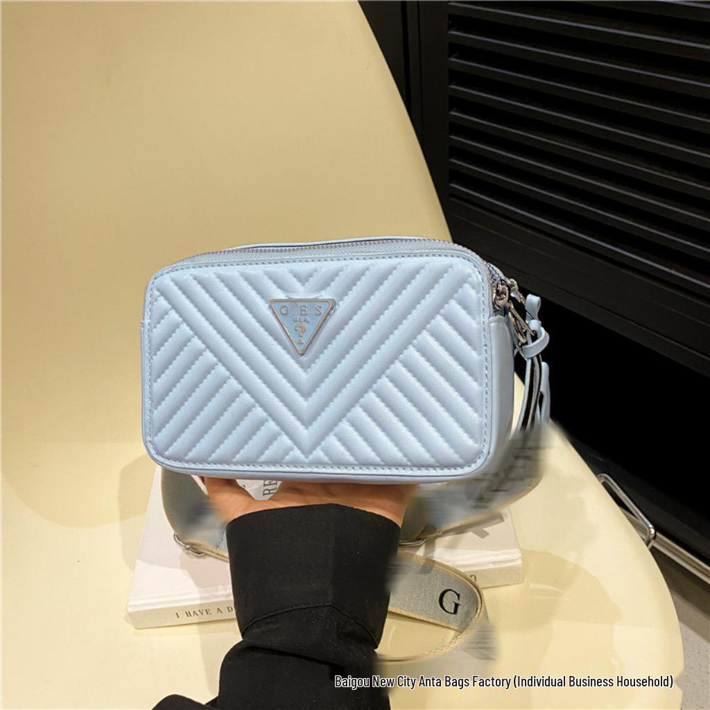 Trendy Solid Color Camera Bag with Diamond Lattice, Wide Strap & Letter Design - Women's Crossbody & Single Shoulder