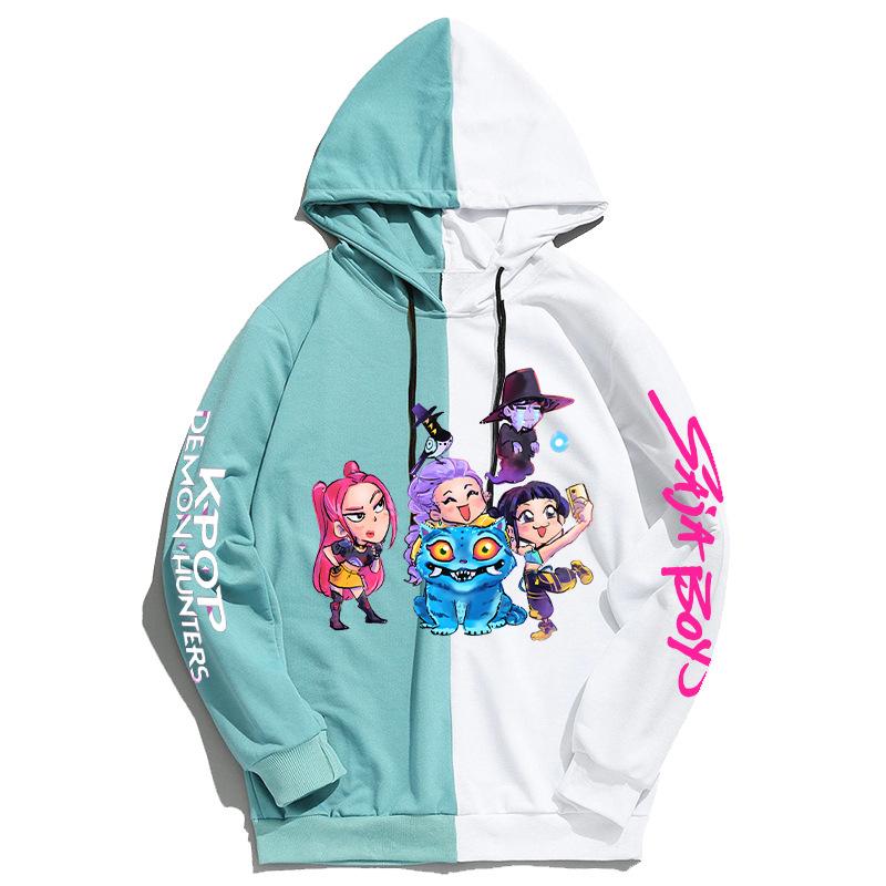 KPop Demon Hunters Peripheral Color Blocked Hoodie Casual Comfortable Autumn Winter Inside Outside Versatile Fashionable Hoodie