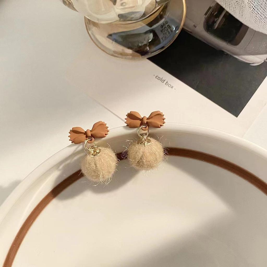 Серьги-шарики из норки с бантом 2025 г.: Плюшевый осенне-зимний стиль для элегантных женщин