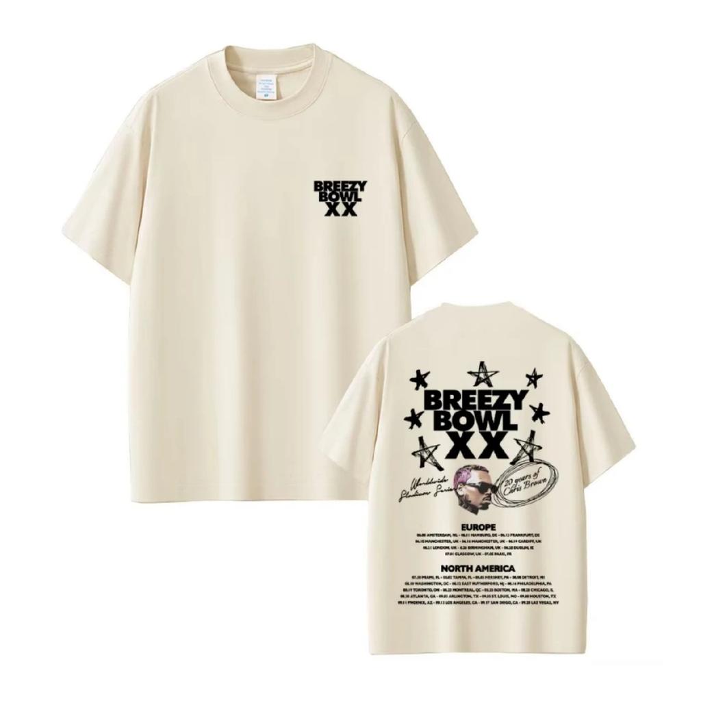 Горячая Распродажа Новая Футболка Chris Brown Breezy Bowl XX Tour 2025 Мужская Женская Хип-Хоп Поп Музыка Футболки Мужская Мода Рэп Ретро Футболки