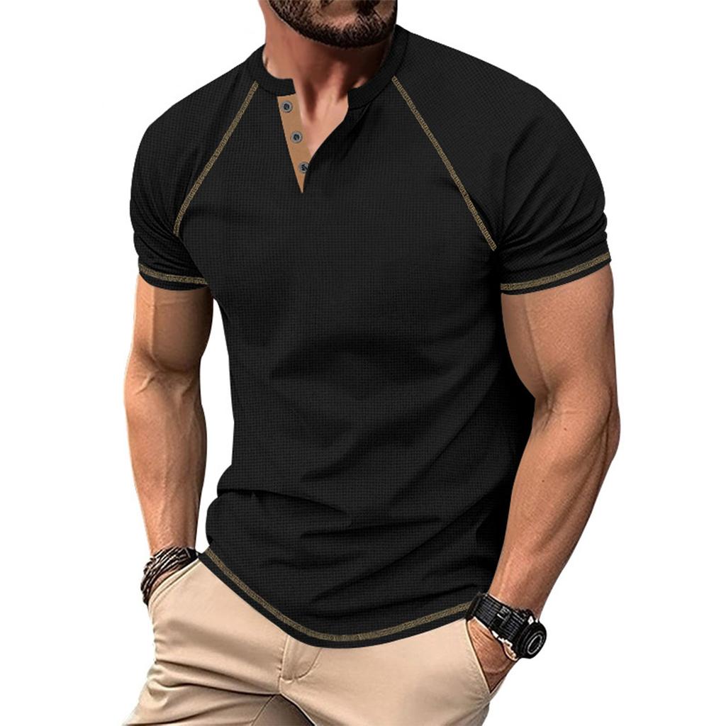 Men's Shoulder Length Short Sleeved Collar T-shirt Casual Round Neck Top