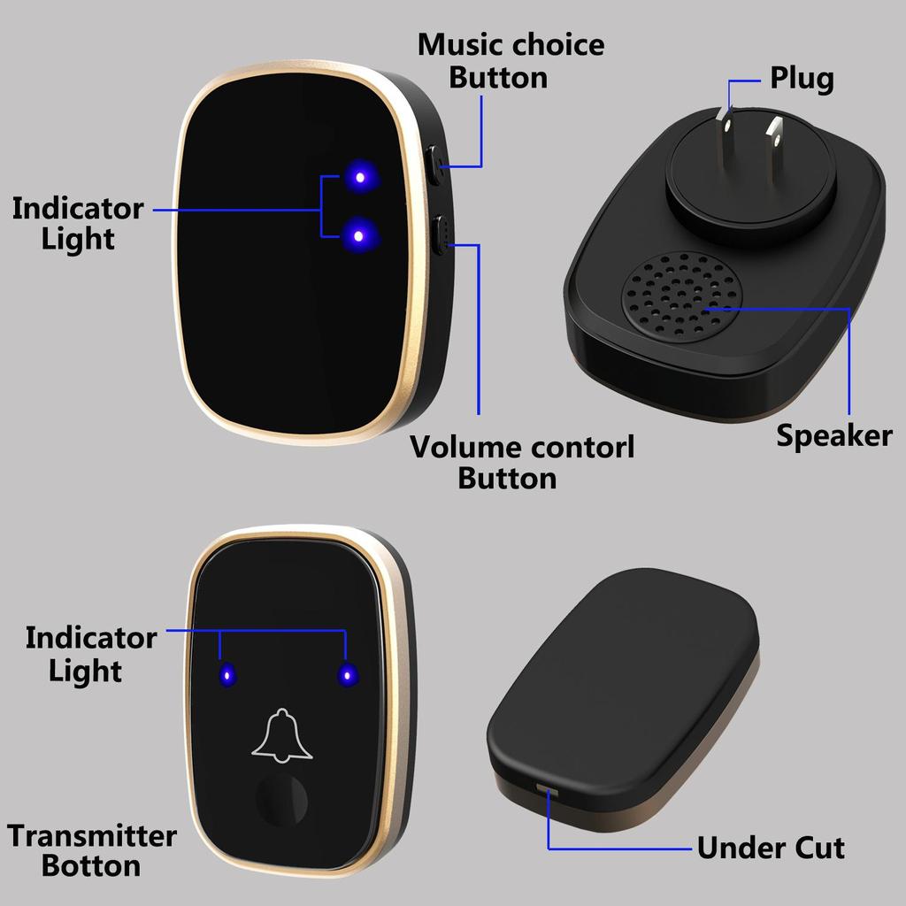 Waterproof Wireless Doorbell 300M Remote EU UK US Plug chime Door Bell alkaline batteryAA