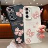 Pink Bowknot Print Leather Texture TPU Soft Case For Samsung S25 Ultra S24 FE S23 A56 A16 A55 A36 A26 A15 Lens Protection Matte Shockproof Phone Cover