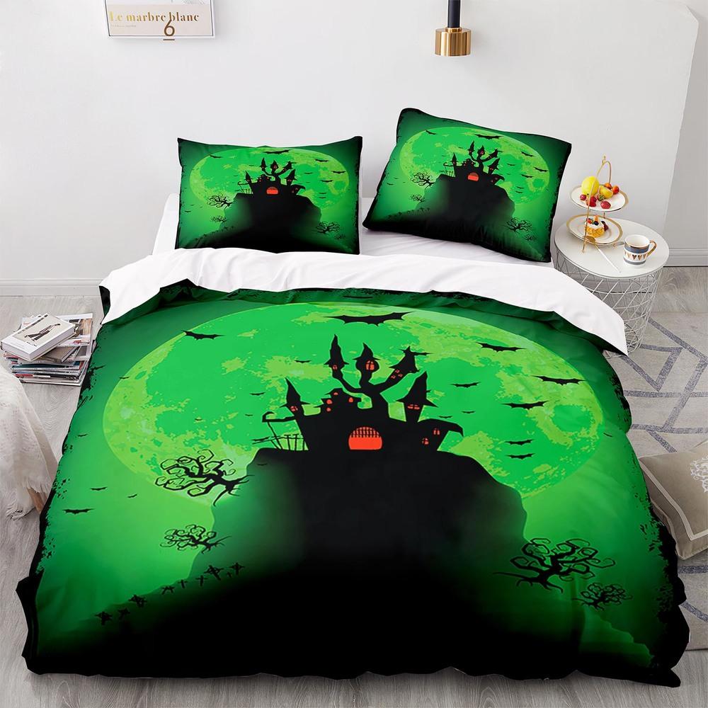 Черный Хэллоуин Летучая мышь Луна Король Королева Пододеяльник Страшный Ночной Комплект Постельных Принадлежностей Готический Ужас Покрывало Мягкий Полиэстеровый Одеяло Покрывало