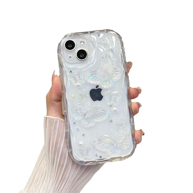 Прозрачный чехол для мобильного телефона с узором «Ветер» для iPhone 15 Pro Max, жемчужная бабочка, яблоко 17, блестки, волнистый 13