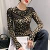 Леопардовый топ с длинным рукавом, винтажная удобная эластичная облегающая кофта-джемпер, кружевные топы