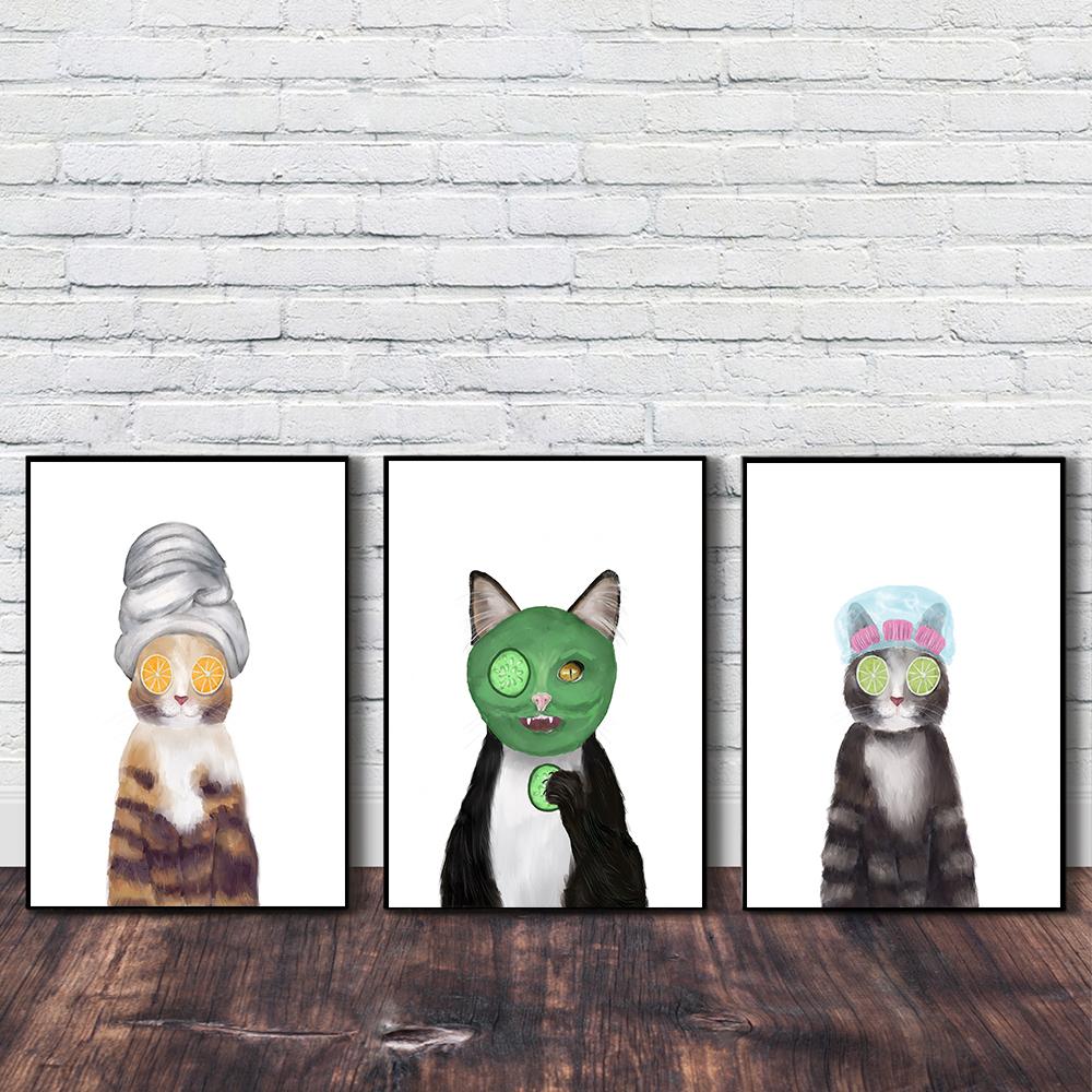 Интересный кот в спа-салоне в ванной комнате с принтом маски и плакатом, настенным искусством, холстом для любителей животных