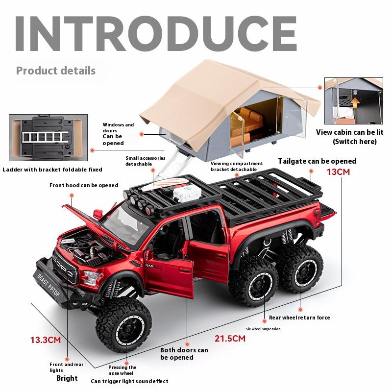 Масштаб 1/24 Ford F150 Кемпинг Дом на колесах Сплав Металл Литой Внедорожный Пикап Модель Машины Звук и Свет Украшения Подарки для Ребенка Парня Подарок