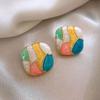 Модные квадратные серьги-гвоздики контрастного цвета, женские милые красочные украшения для ушей, романтические серьги, подарок для девочек