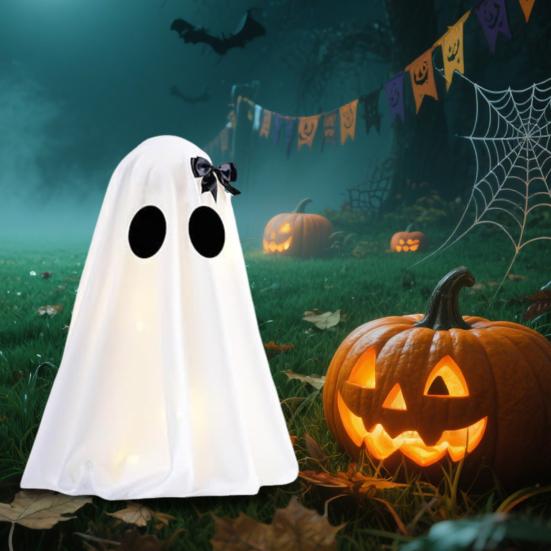 Light Up Halloween Ghost Decoration Scary Lighted White Cloth Ghost Spooky Tabletop Ornament for Indoor Home Mantel Shelf Decor
