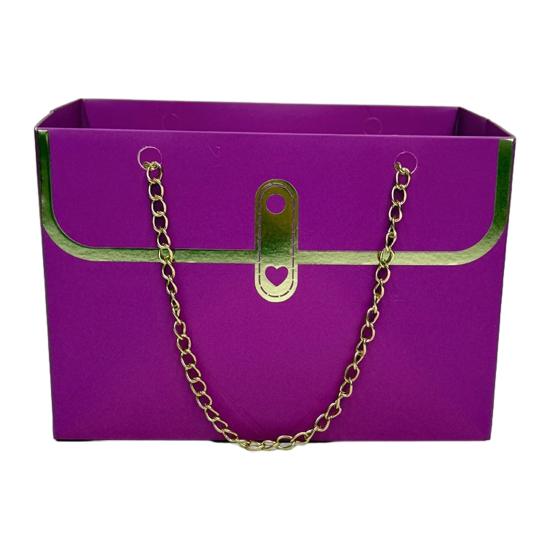 Flower Paper Gift Box with Metal Chain Bouquet Storage Bucket Small Florist Handbag Gift Craft Wrap Bag for Wedding Party Bridal Shower