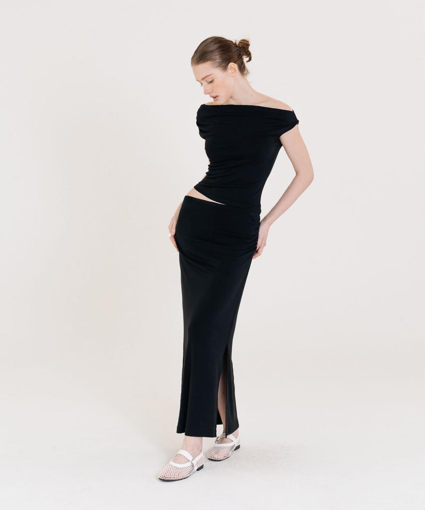 Ingi Active Drape Slit Skirt Black
