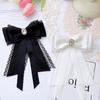 Women's Black Lace Bow Tie with Diamond Brooch Pin Collar Accessory