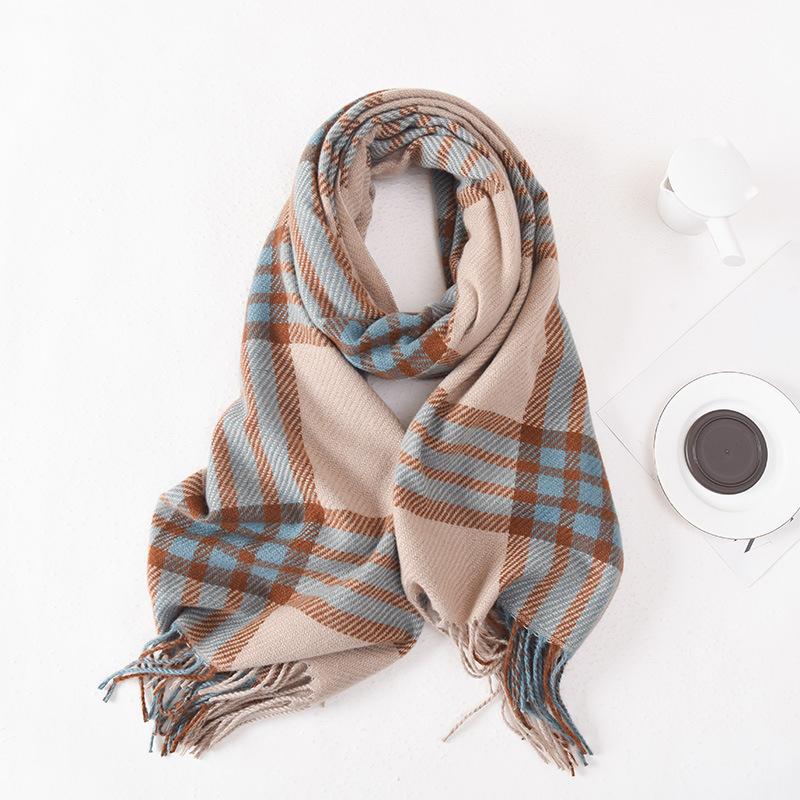Korean Imitation Cashmere Tassel Plaid Couple Scarf Women's Autumn and Winter New Warm Student Shawl Neck Protector Scarf