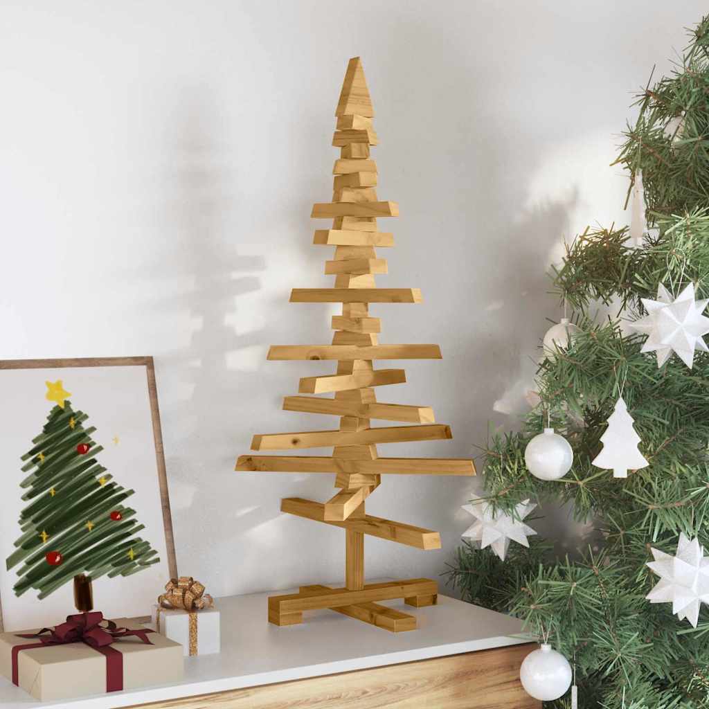 Wooden Christmas Tree with Stand Brown 90 cm Solid Pine Wood