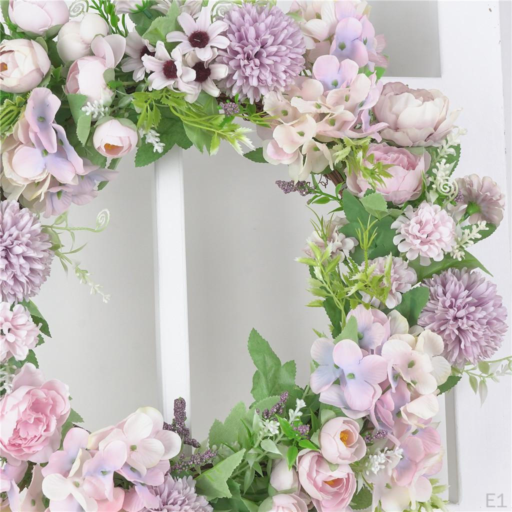 Floral Twig Wreath 16 Inch Handmade Artificial Flowers Garland Front Door (Pink)