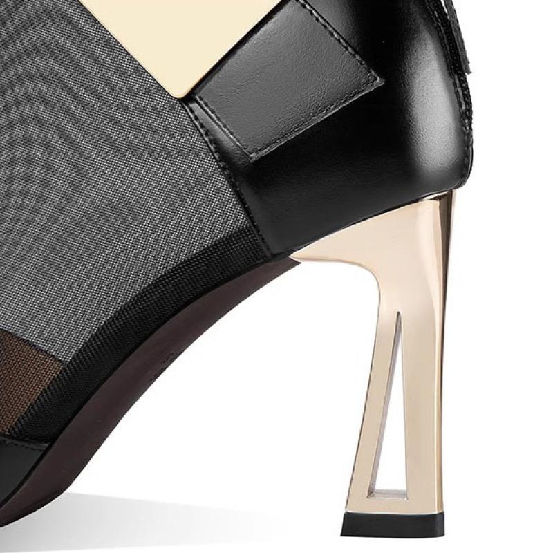 Hollow Short Boots Mesh Cool Boots Thick Heels Versatile Breathable High Heels for Women