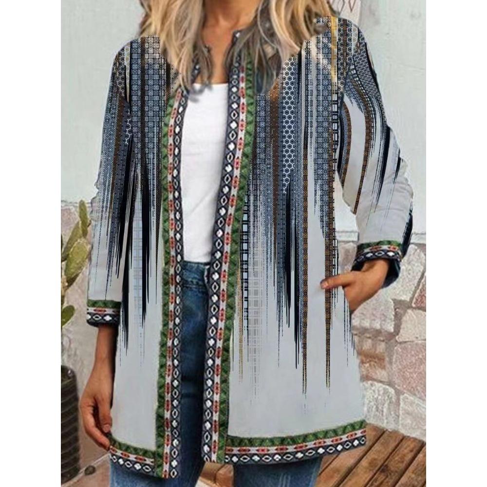 GMXIA Осень-зима винтажный этнический стиль принт большой размер куртка кардиган женская одежда