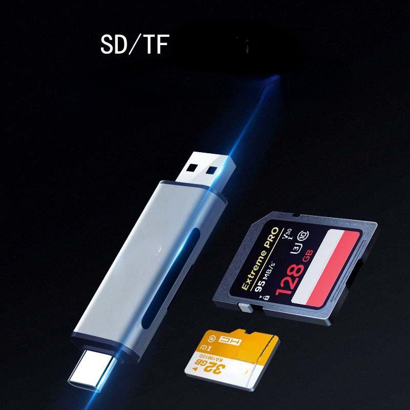 Высокоскоростное устройство чтения карт памяти USB 3.0/2.0 Type-C TF/SD для ПК и телефона с портативным дизайном