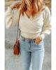 Ribbed Long Sleeve Surplice Crop Sweater