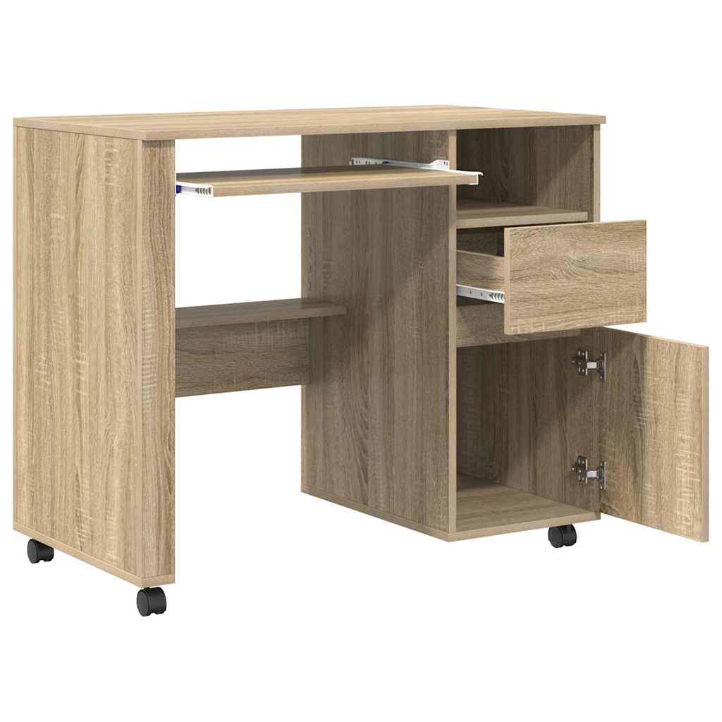 Rolling Desk in Sonoma Oak 91 x 50 x 77 cm Engineered Wood