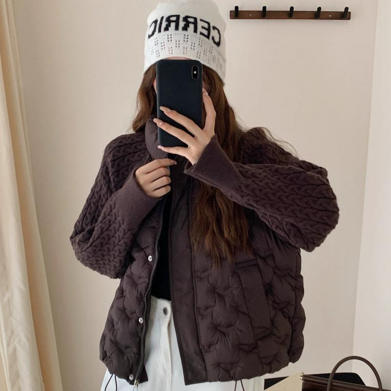Winter new knitted sleeved cotton clothes women's loose and versatile thickened warm stand-up collar women's embossed jacket tide