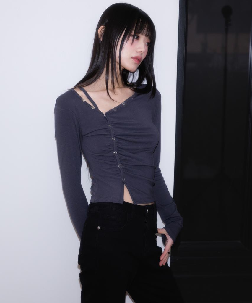 ROSEFRANTZ Unbalanced Shirring Long Sleeve [Charcoal]