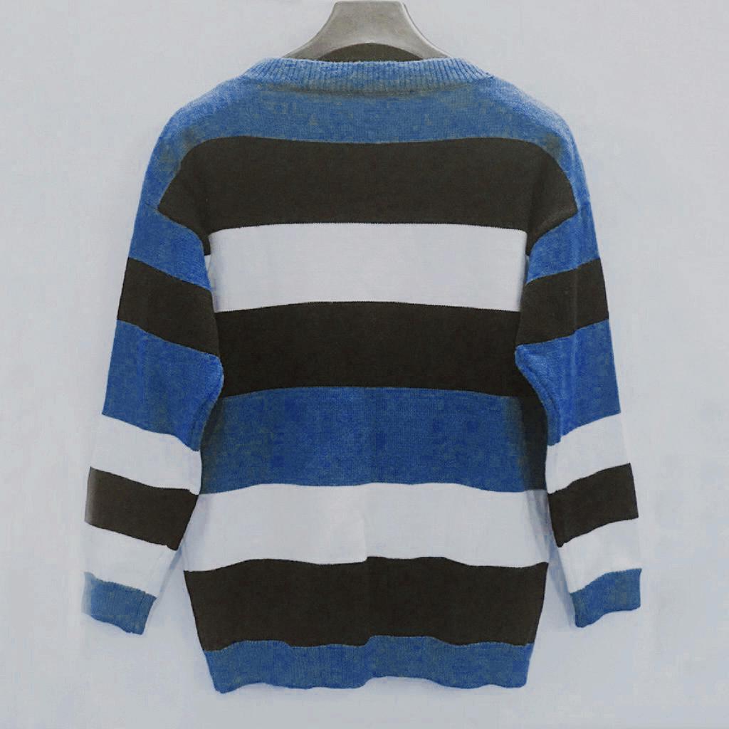 Fashion Women Long Sleeve Striped Print Casual Knitted Loose Sweater Top
