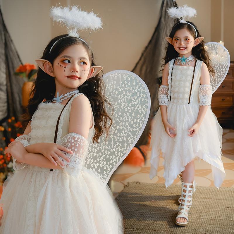Хэллоуин Костюмы Девочки Животное Вечеринка Платье Ангела Цветочная Фея Крылья Эльф Детское Платье