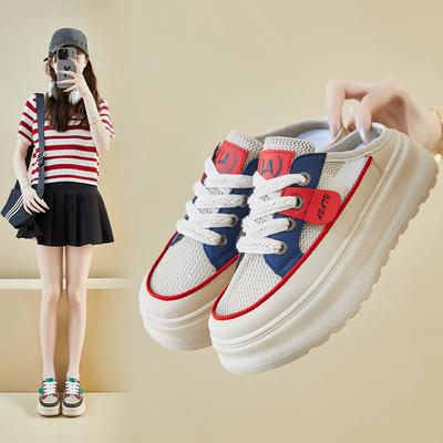 Новые летние белые туфли для студенток, толстая подошва, дышащая сетчатая повседневная обувь