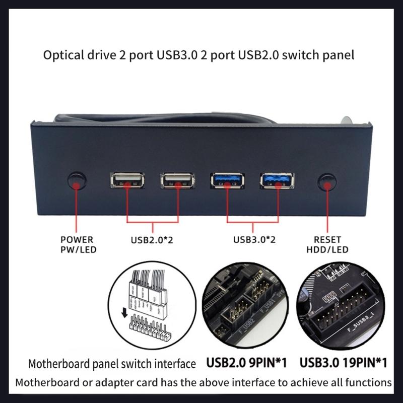 Передняя панель USB 3.0 для настольного компьютера 5,25" - отсек для дисковода USB3.0/3.2 19-контактный разъем USB2.0 9-контактный разъем для 2 USB3.0 + 2 USB 2.0