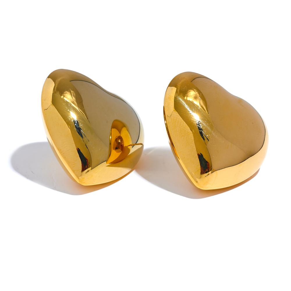 Yhpup 30mm Bigger Thicker 316L Stainless Steel Heart Love Stud Earrings Metal 18K Gold Plated Waterproof Charm Jewelry Women New